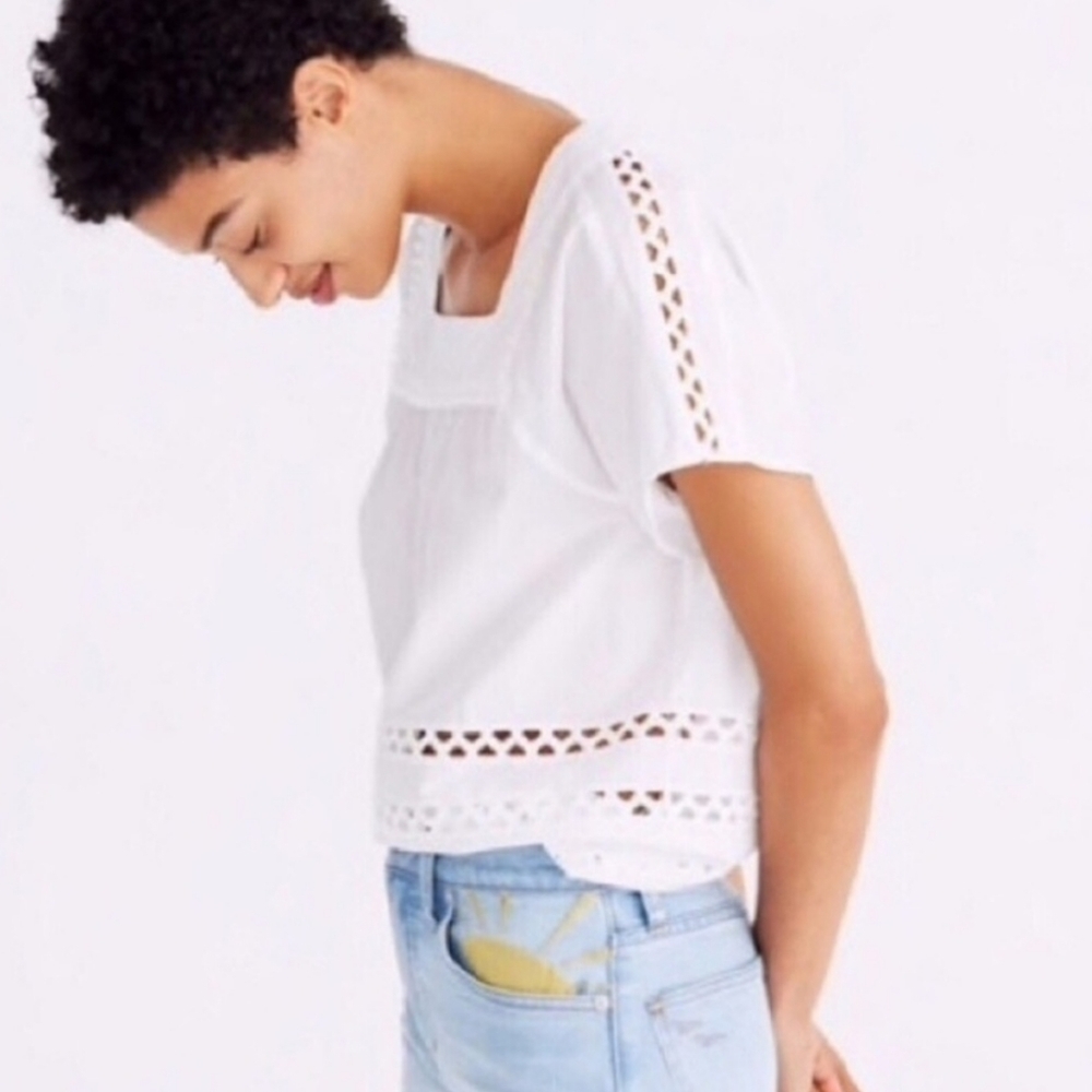 Madewell‎ - White Eyelet Angelica Top